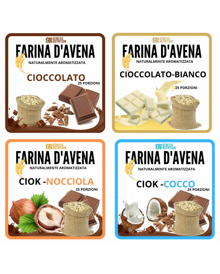 Farina d'Avena KIT 5 GUSTI - SALUTE E BENESSERE, CONSIGLIATO PER TE, Avena,  Carboidrati Sali Minerali - Genesis Nutrition, Integratori proteici ed  energetici